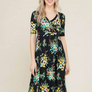 Maxi Dress Slip on Cross over neckline shortsleeve